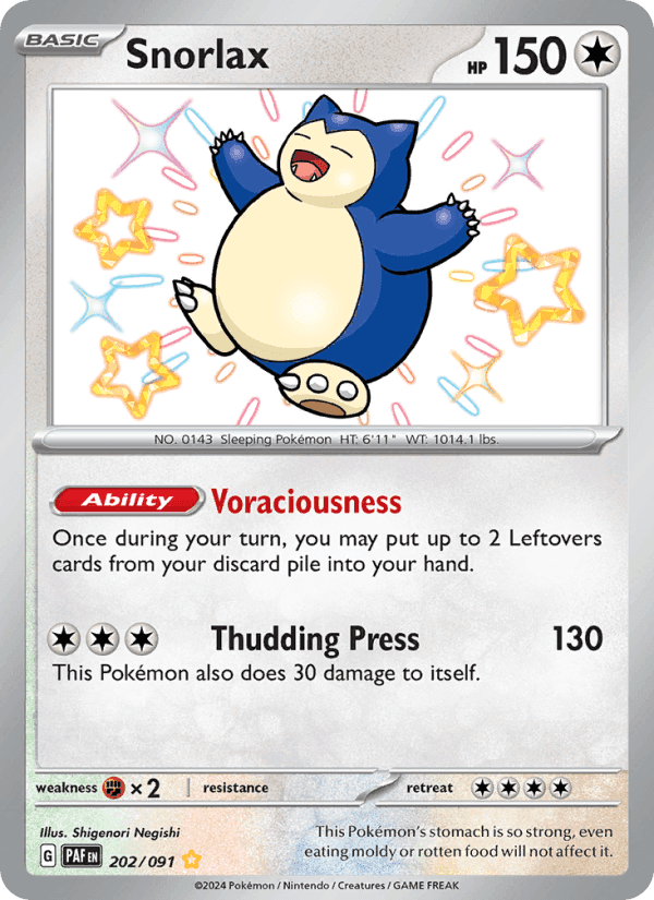 Snorlax, card 202 from Paldean Fates