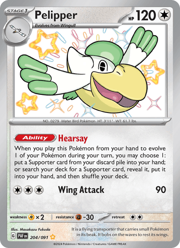 Pelipper, card 204 from Paldean Fates