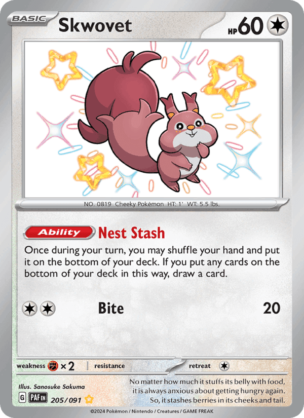 Skwovet, card 205 from Paldean Fates