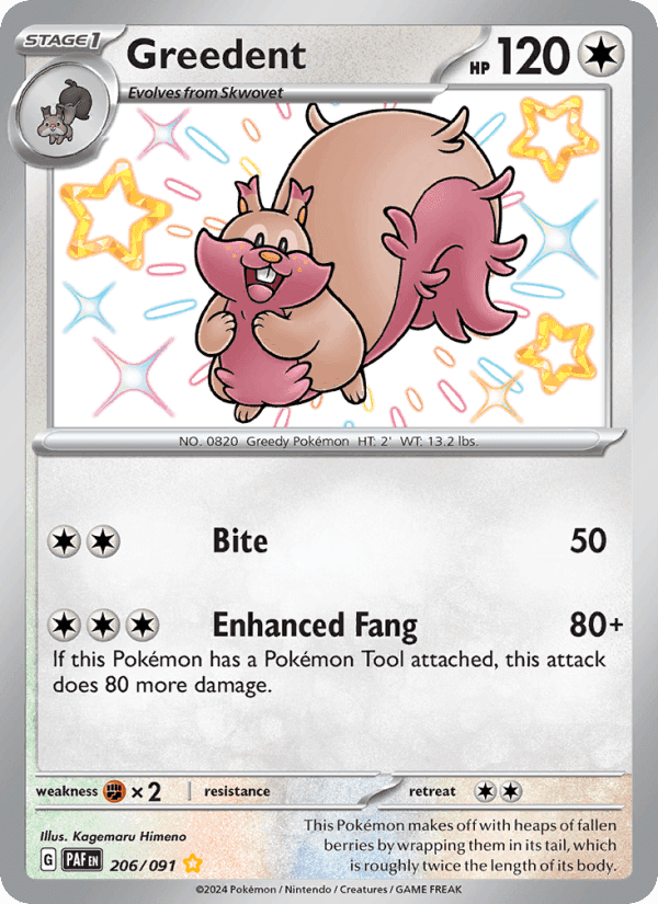 Greedent, card 206 from Paldean Fates