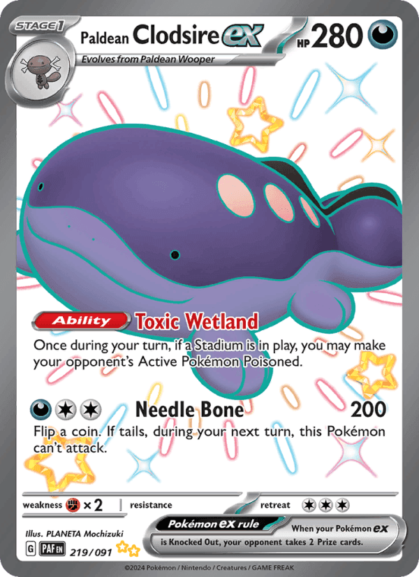 Paldean Clodsire ex, card 219 from Paldean Fates