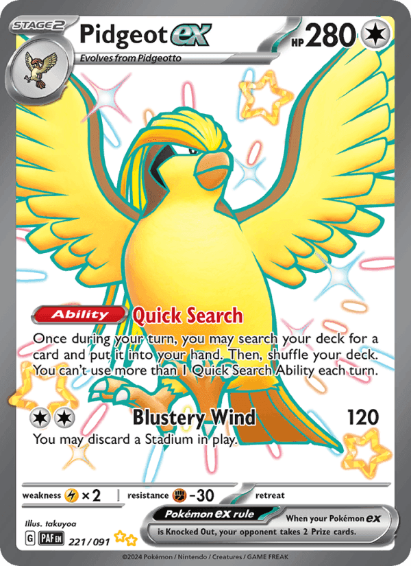 Pidgeot ex, card 221 from Paldean Fates