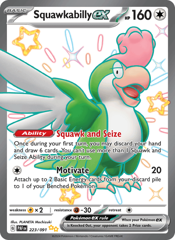 Squawkabilly ex, card 223 from Paldean Fates