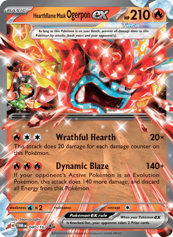 Hearthflame Mask Ogerpon ex, carte 040 de Twilight Masquerade