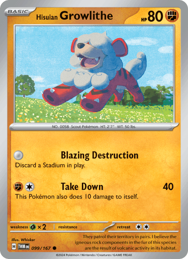 Hisuian Growlithe, card 099 from Twilight Masquerade