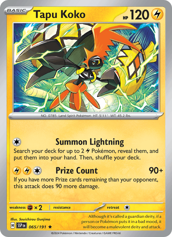 Tapu Koko, card 065 from Surging Sparks