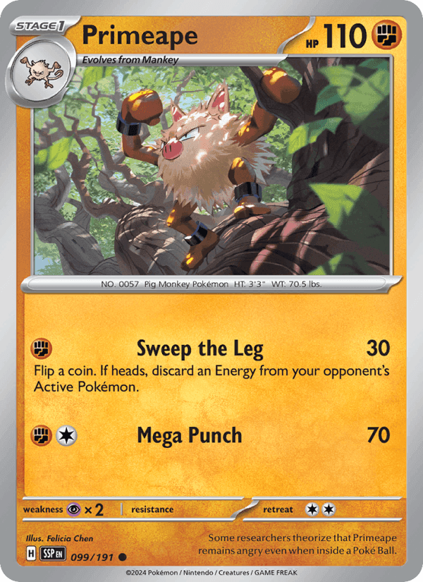 Primeape, card 099 from Surging Sparks