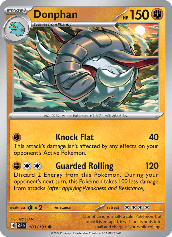 Donphan, card 103 from Surging Sparks