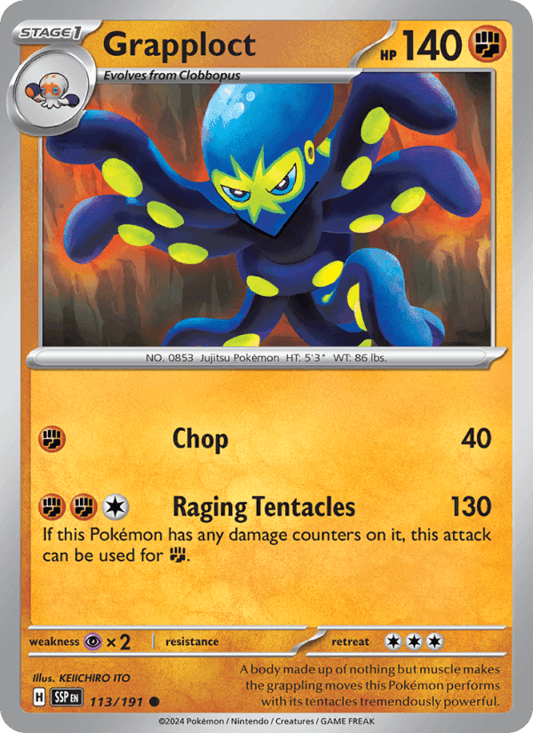 Grapploct, card 113 from Surging Sparks