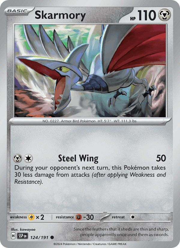 Skarmory, card 124 from Surging Sparks