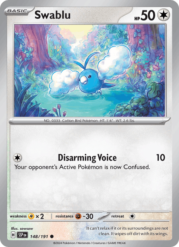 Swablu, card 148 from Surging Sparks