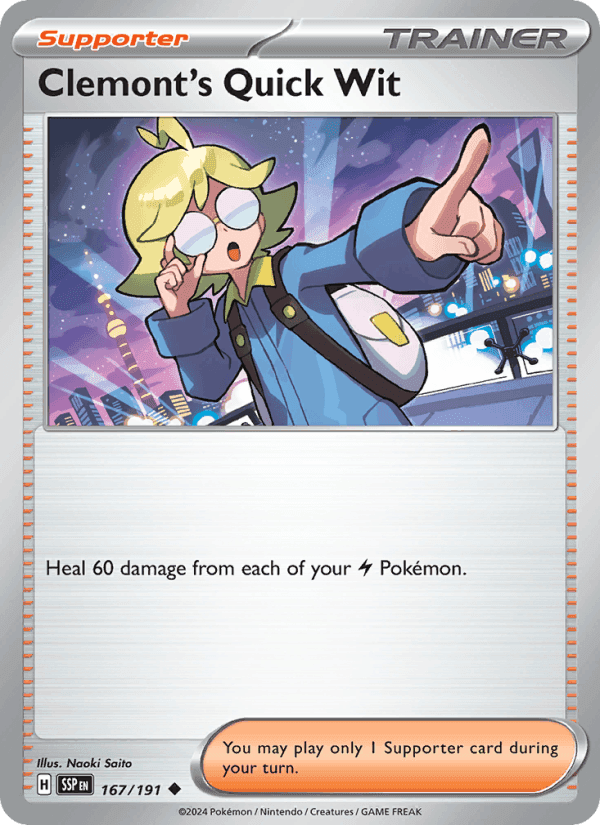 Clemont's Quick Wit, card 167 from Surging Sparks