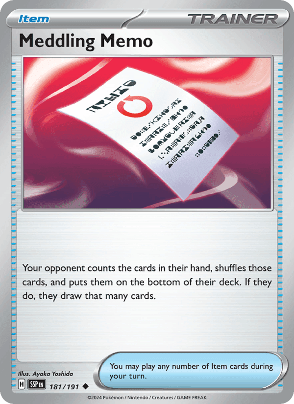 Meddling Memo, card 181 from Surging Sparks