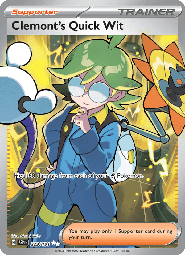 Clemont's Quick Wit, card 229 from Surging Sparks