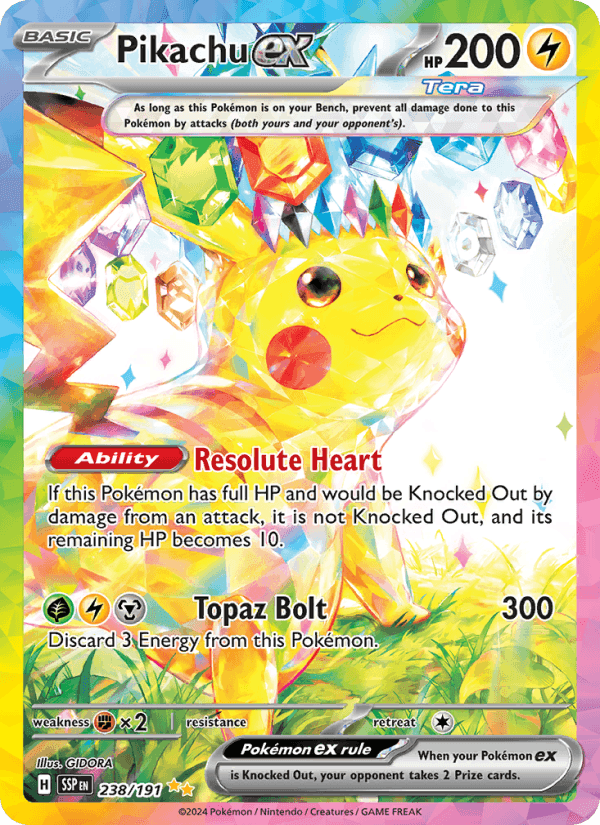 Pikachu ex, carta 238 di Surging Sparks