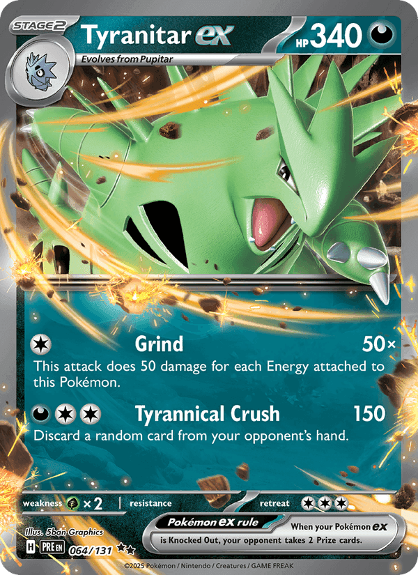 Tyranitar ex, card 064 from Prismatic Evolutions