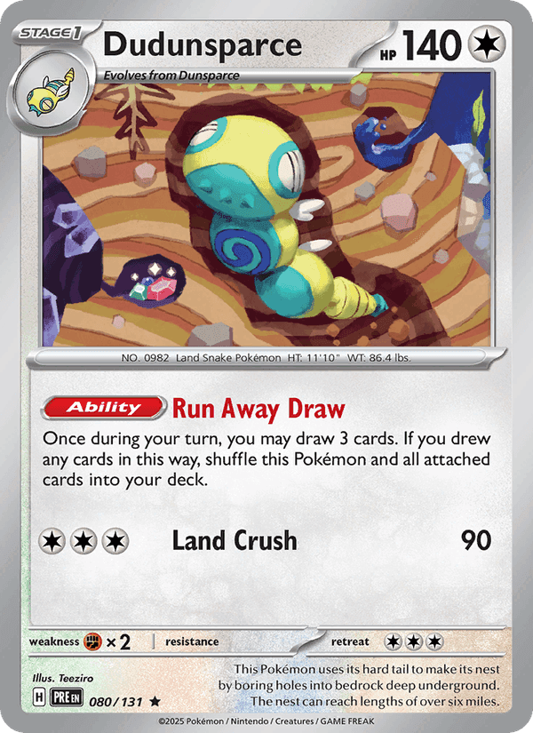Dudunsparce, card 080 from Prismatic Evolutions