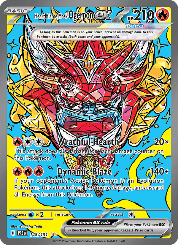 Prismatic Evolutions の 148 番、Hearthflame Mask Ogerpon ex