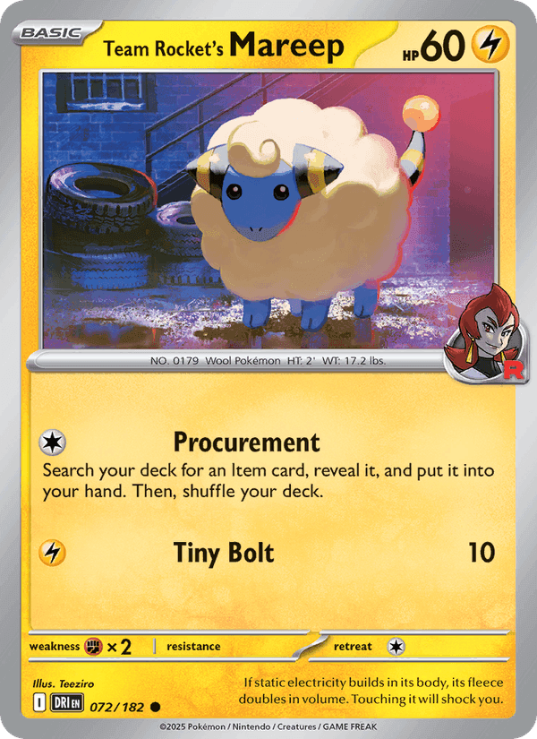 Team Rocket's Mareep, card 072 from Destined Rivals