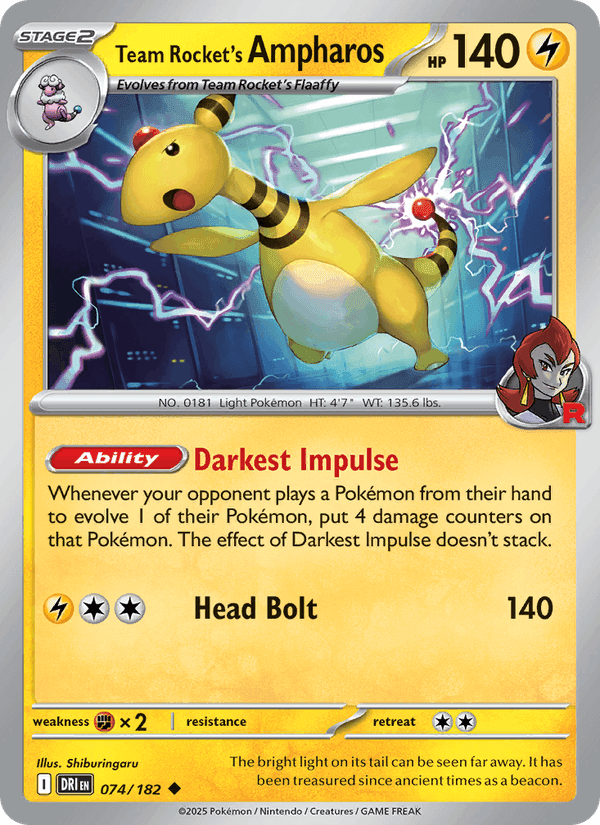 Team Rocket's Ampharos, card 074 from Destined Rivals