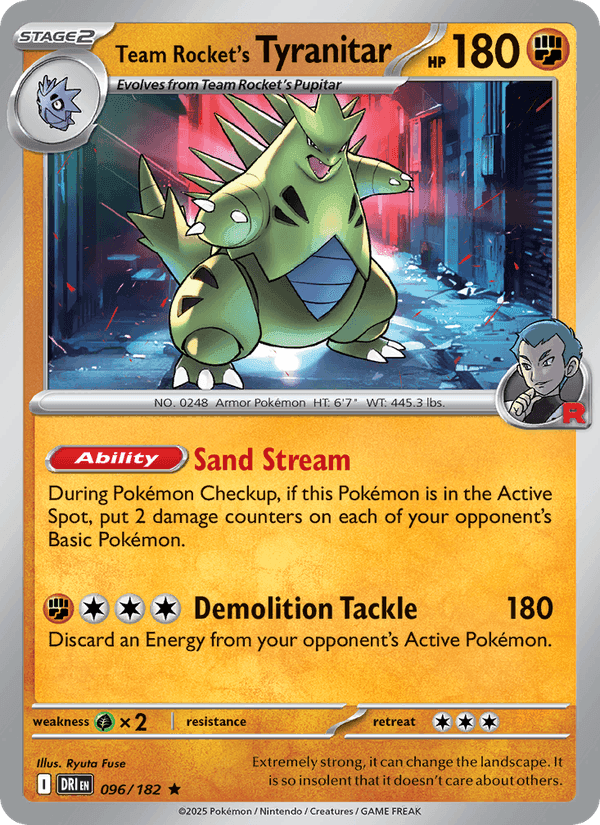 Team Rocket's Tyranitar, card 096 from Destined Rivals