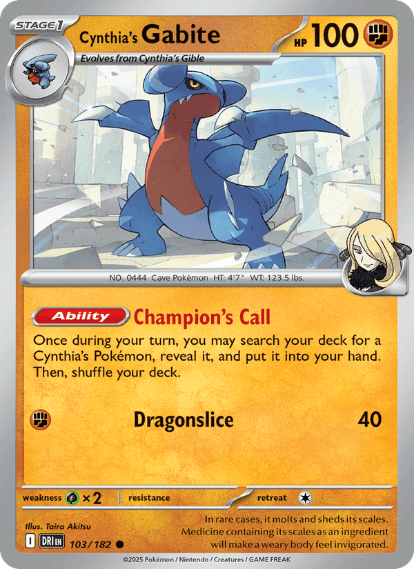 Cynthia's Gabite, card 103 from Destined Rivals