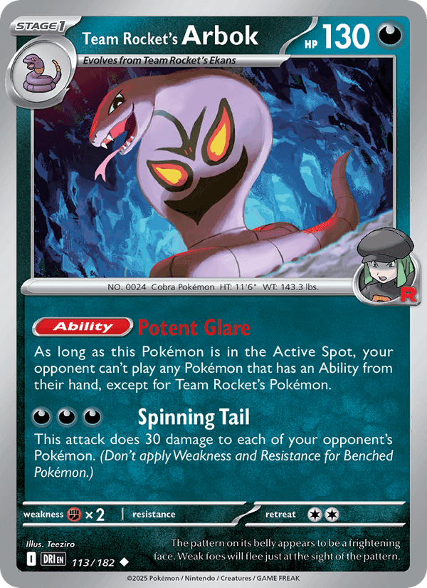 Team Rocket's Arbok, card 113 from Destined Rivals