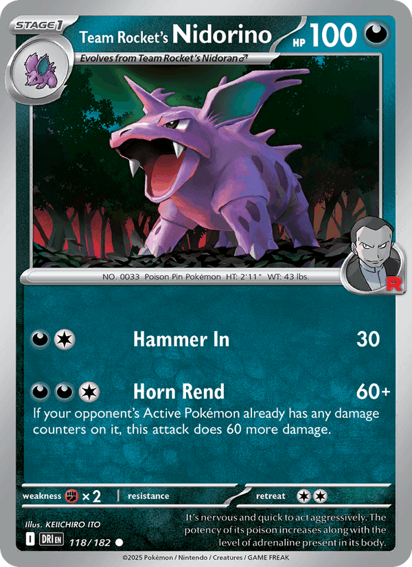 Team Rocket's Nidorino, card 118 from Destined Rivals