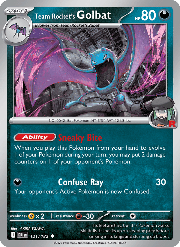 Team Rocket's Golbat, card 121 from Destined Rivals