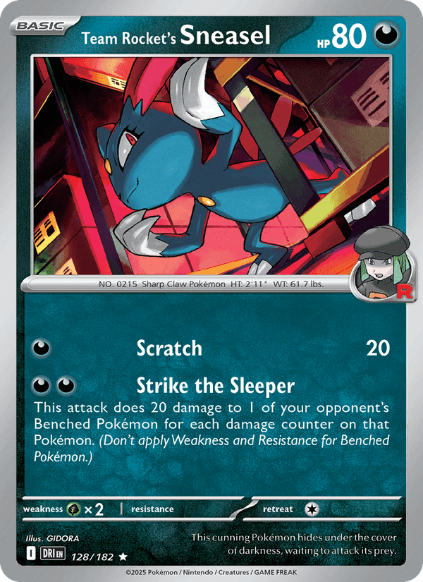 Team Rocket's Sneasel, card 128 from Destined Rivals