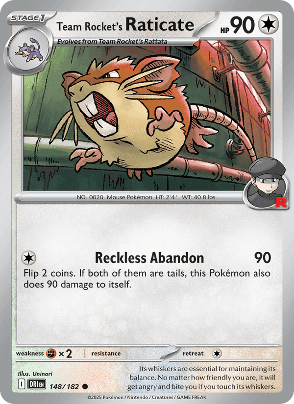 Team Rocket's Raticate, card 148 from Destined Rivals