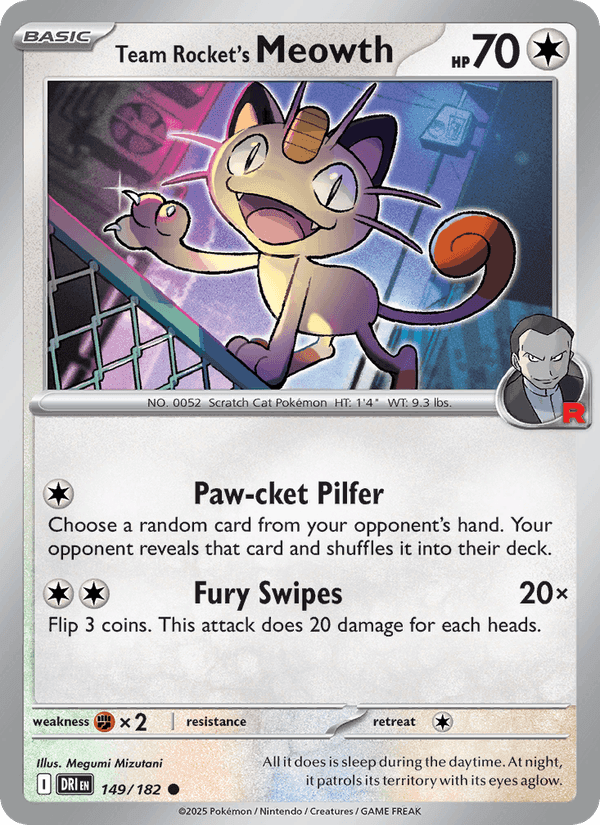 Team Rocket's Meowth, card 149 from Destined Rivals