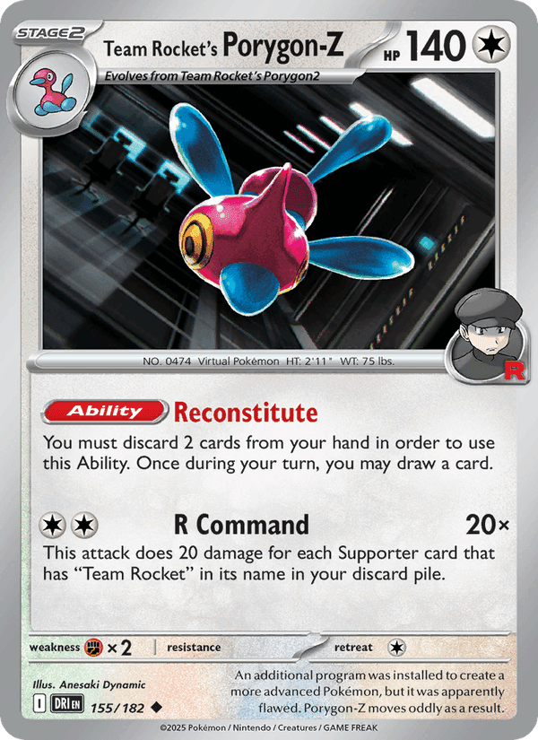 Team Rocket's Porygon-Z, card 155 from Destined Rivals