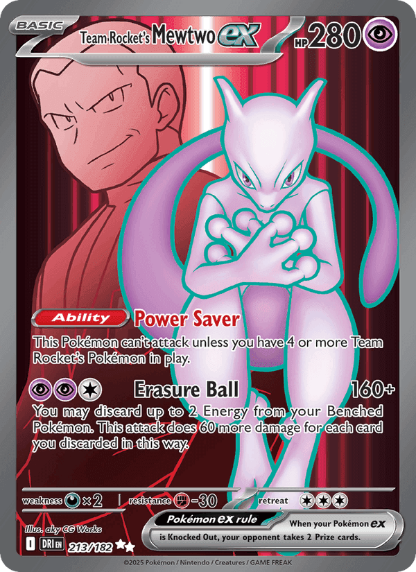 Team Rocket's Mewtwo ex, card 213 from Destined Rivals