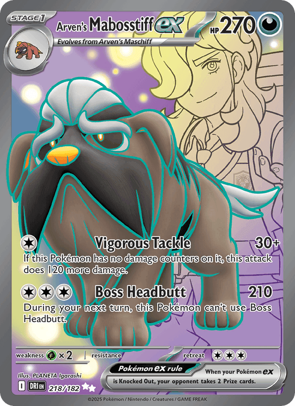 Arven's Mabosstiff ex, card 218 from Destined Rivals