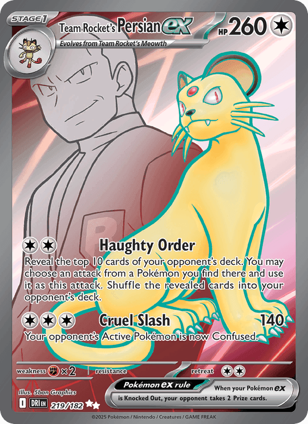 Team Rocket's Persian ex, card 219 from Destined Rivals