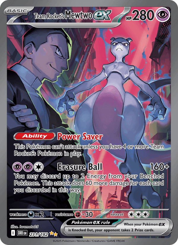 Team Rocket's Mewtwo ex, card 231 from Destined Rivals