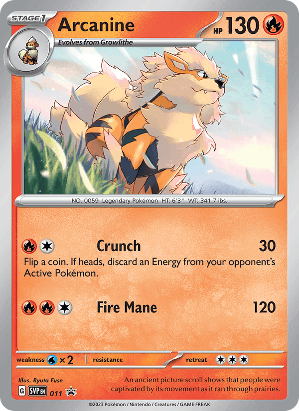 Arcanine, card 011 from SVP Black Star Promos