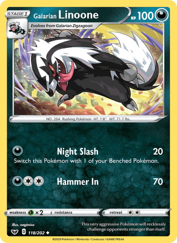 Galarian Linoone, card 118 from Sword & Shield