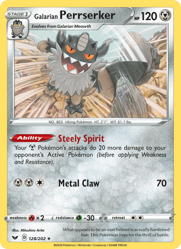 Galarian Perrserker, card 128 from Sword & Shield