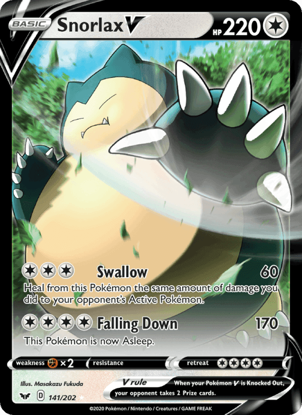 Snorlax V, card 141 from Sword & Shield