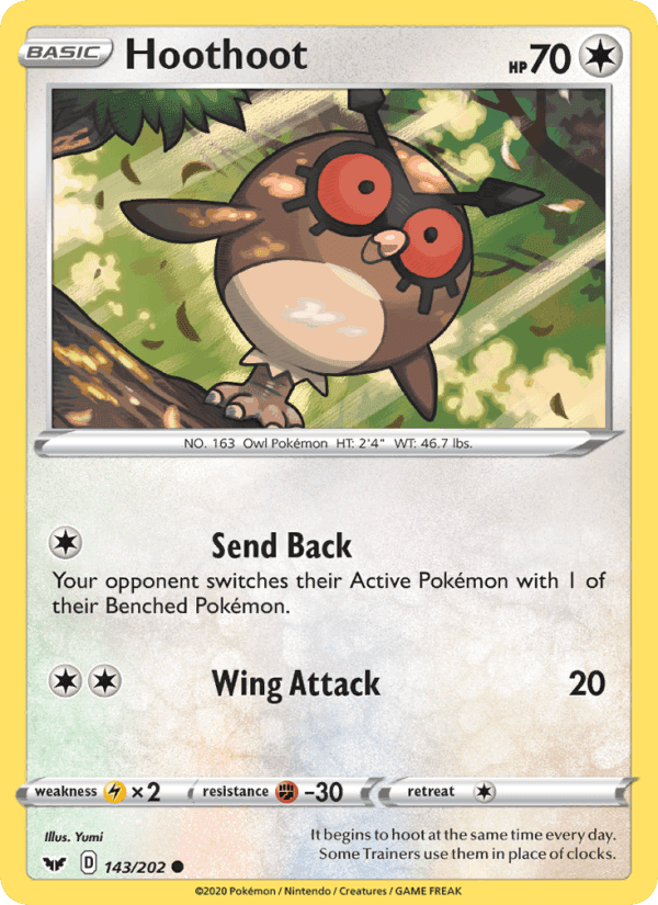Hoothoot, card 143 from Sword & Shield