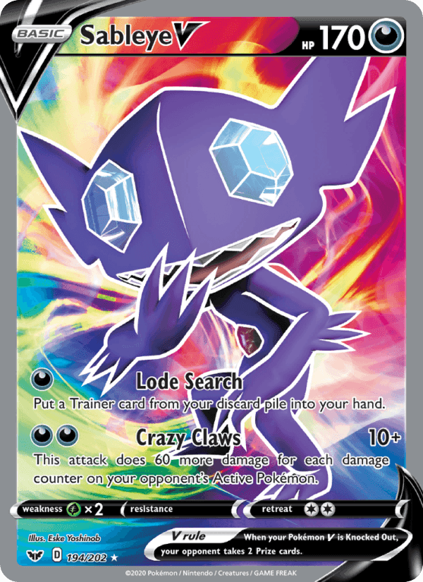 Sableye V, card 194 from Sword & Shield