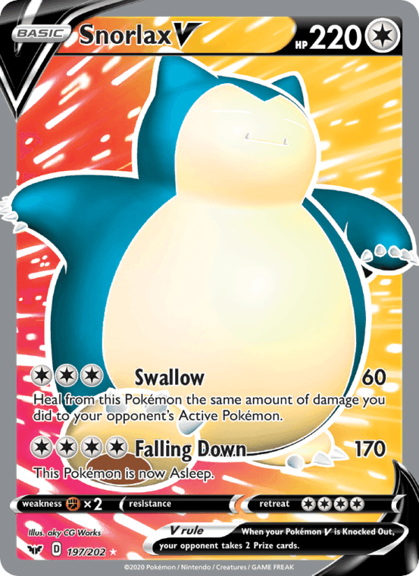 Snorlax V, card 197 from Sword & Shield