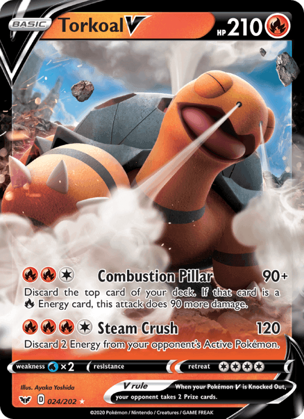 Torkoal V, card 24 from Sword & Shield