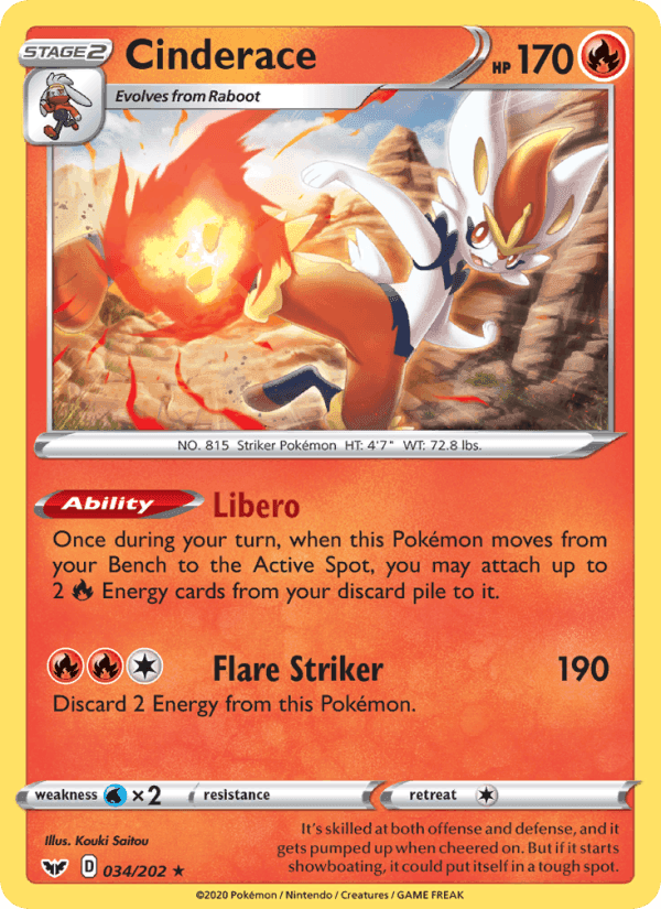 Cinderace, card 34 from Sword & Shield