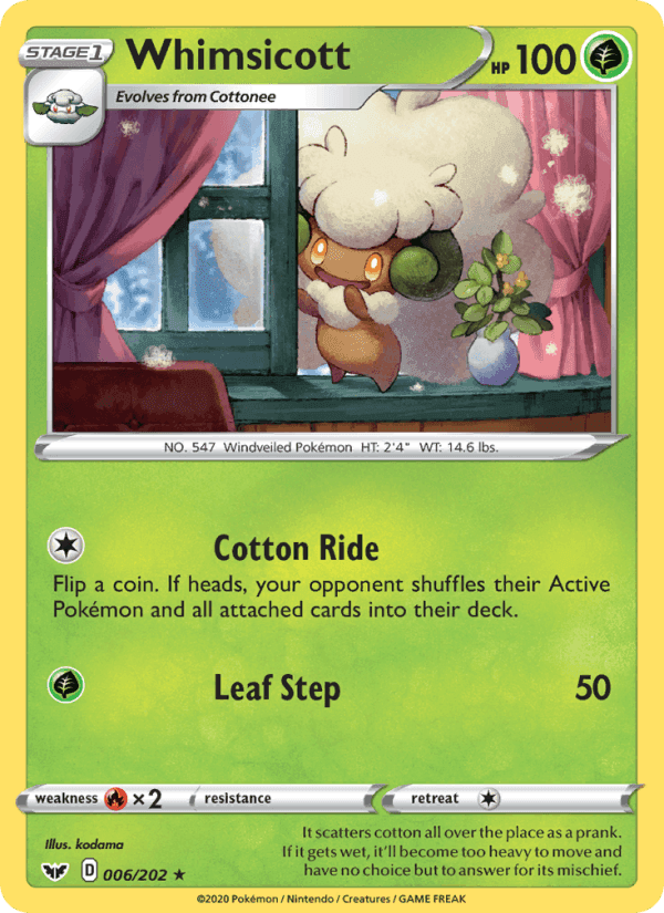 Whimsicott, card 6 from Sword & Shield