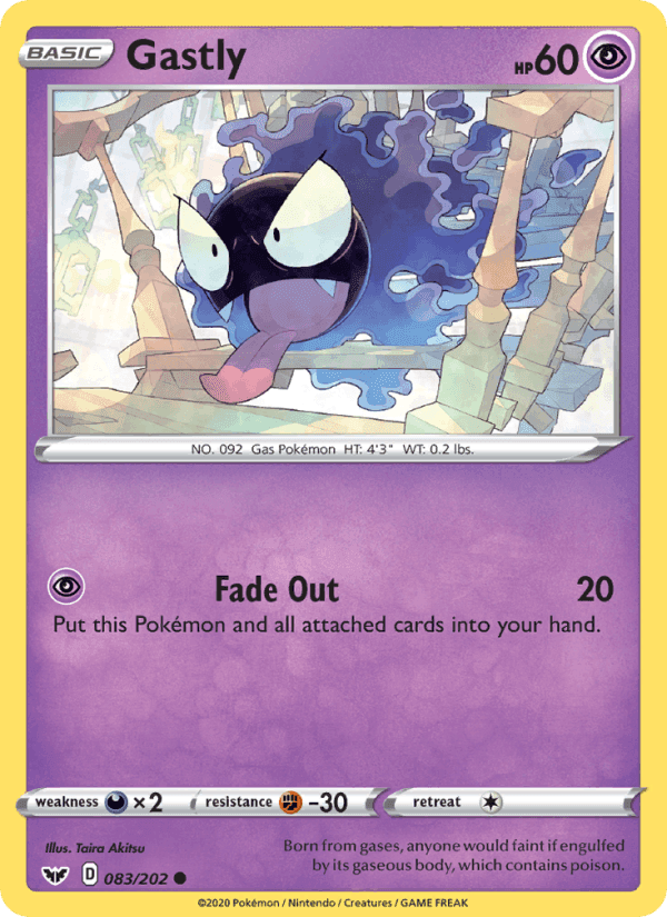Gastly, card 83 from Sword & Shield