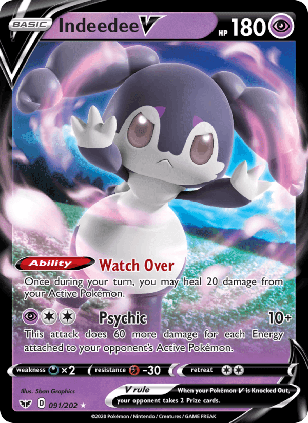 Indeedee V, card 91 from Sword & Shield