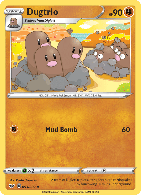 Dugtrio, card 93 from Sword & Shield